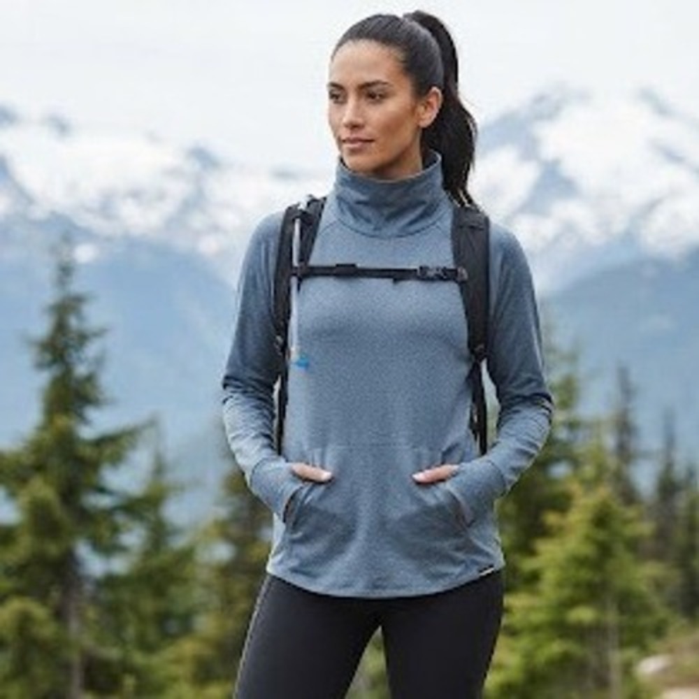 Eddie Bauer Womens Blue Heather Active Funnel Neck Pullover Kangaroo Pocket L